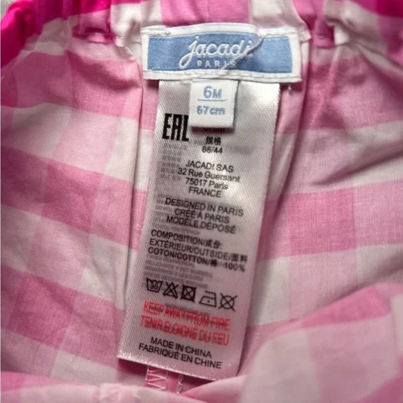 JACADI PARIS Baby Girl Gingham Shorts Set- Pink & White/ Size 6 Months - Picture 9 of 9